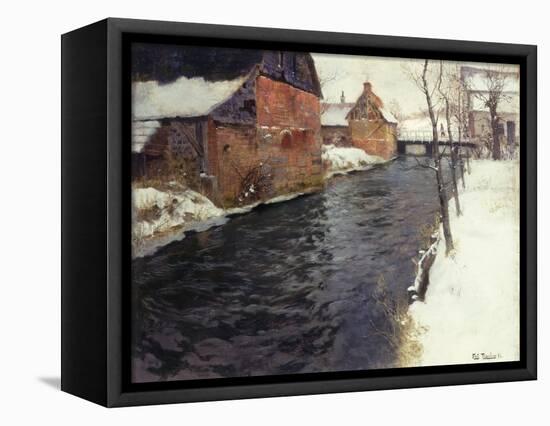 A Winter River Landscape, 1895-Fritz Thaulow-Framed Stretched Canvas