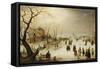 A Winter River Landscape with Figures on the Ice-Hendrik Avercamp-Framed Stretched Canvas