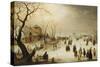 A Winter River Landscape with Figures on the Ice-Hendrik Avercamp-Stretched Canvas