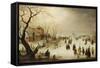 A Winter River Landscape with Figures on the Ice-Avercamp-Framed Stretched Canvas