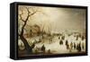 A Winter River Landscape with Figures on the Ice-Avercamp-Framed Stretched Canvas