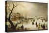 A Winter River Landscape with Figures on the Ice-Avercamp-Stretched Canvas