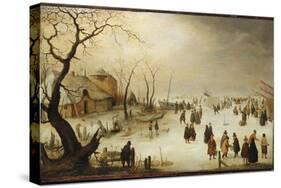 A Winter River Landscape with Figures on the Ice-Avercamp-Stretched Canvas