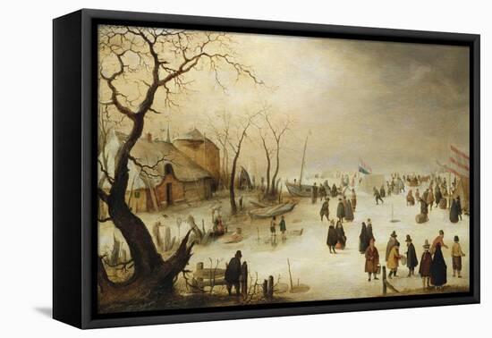 A Winter River Landscape with Figures on the Ice-Hendrik Avercamp-Framed Stretched Canvas