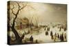 A Winter River Landscape with Figures on the Ice-Hendrik Avercamp-Stretched Canvas