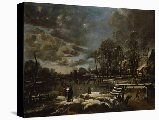 A Winter River Landscape with Figures Playing Golf and Skating-Jan Brueghel the Elder-Stretched Canvas