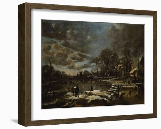 A Winter River Landscape with Figures Playing Golf and Skating-Jan Brueghel the Elder-Framed Giclee Print