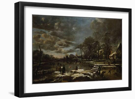 A Winter River Landscape with Figures Playing Golf and Skating-Jan Brueghel the Elder-Framed Giclee Print