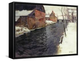 A Winter River Landscape-Frits Thaulow-Framed Stretched Canvas