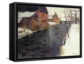A Winter River Landscape-Frits Thaulow-Framed Stretched Canvas