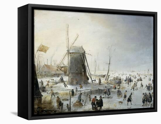 A Winter's Landscape with Skaters-Hendrik Avercamp-Framed Stretched Canvas