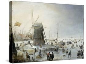 A Winter's Landscape with Skaters-Hendrik Avercamp-Stretched Canvas