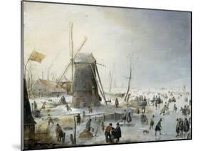 A Winter's Landscape with Skaters-Hendrik Avercamp-Mounted Giclee Print