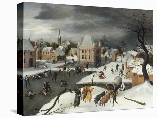 A Winter Scene by a Moated Castle-Abel Grimmer-Stretched Canvas