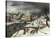 A Winter Scene by a Moated Castle-Abel Grimmer-Stretched Canvas