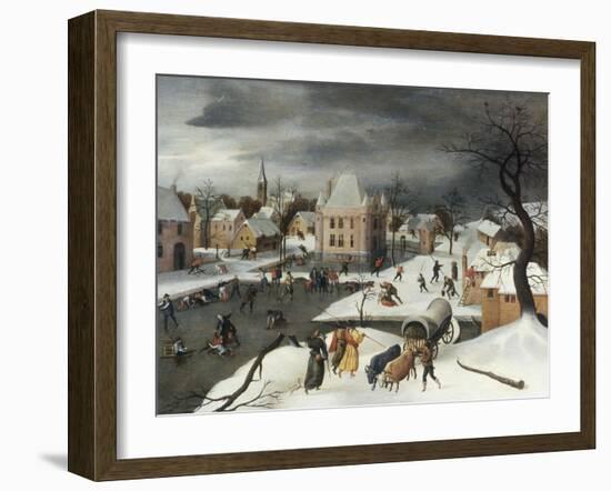 A Winter Scene by a Moated Castle-Abel Grimmer-Framed Giclee Print