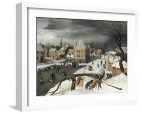A Winter Scene by a Moated Castle-Abel Grimmer-Framed Giclee Print