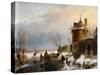 A Winter Scene by Andreas Schelfhout-Andreas Schelfhout-Stretched Canvas