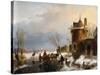 A Winter Scene by Andreas Schelfhout-Andreas Schelfhout-Stretched Canvas