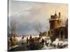 A Winter Scene by Andreas Schelfhout-Andreas Schelfhout-Stretched Canvas