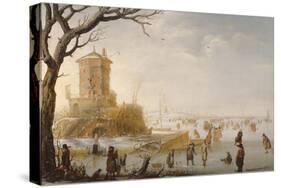 A Winter Scene with Figures on the Ice-Barent Avercamp-Stretched Canvas