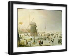 A Winter Scene with Skaters by a Windmill-Hendrik Avercamp-Framed Giclee Print