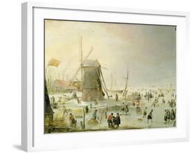 A Winter Scene with Skaters by a Windmill-Hendrik Avercamp-Framed Giclee Print