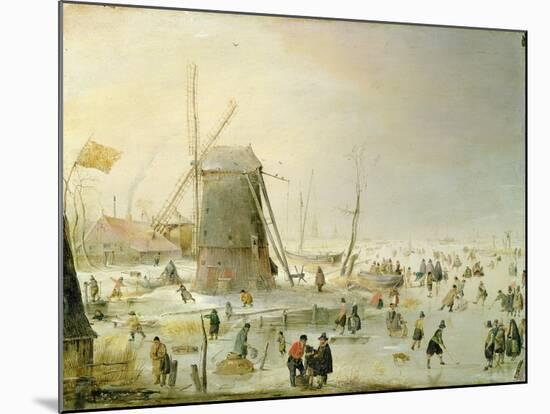 A Winter Scene with Skaters by a Windmill-Hendrik Avercamp-Mounted Giclee Print