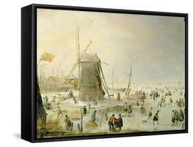 A Winter Scene with Skaters by a Windmill-Hendrik Avercamp-Framed Stretched Canvas