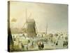 A Winter Scene with Skaters by a Windmill-Hendrik Avercamp-Stretched Canvas