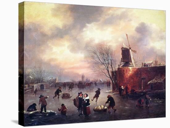 A Winter Skating Scene-Claes Molenaer-Stretched Canvas