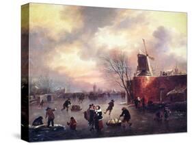 A Winter Skating Scene-Claes Molenaer-Stretched Canvas
