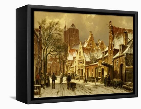 A Winter Street Scene-Willem Koekkoek-Framed Stretched Canvas