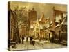 A Winter Street Scene-Willem Koekkoek-Stretched Canvas