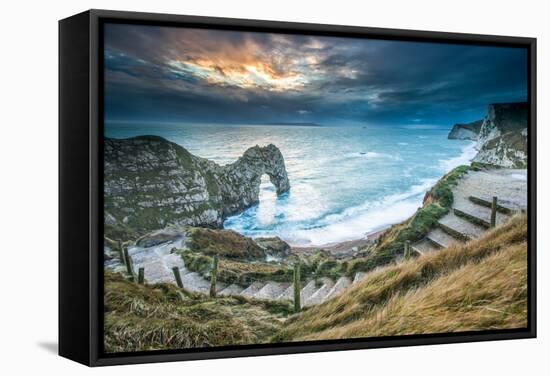 A Winter Sunset at Durdle Door on the Jurassic Coast, Dorset, England, United Kingdom, Europe-John Alexander-Framed Stretched Canvas