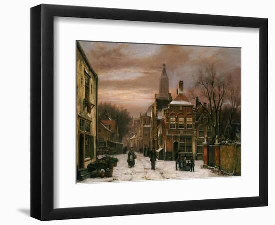 A Wintery Scene: a Dutch Street with Numerous Figures-Willem Koekkoek-Framed Giclee Print