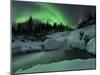 A Wintery Waterfall And Aurora Borealis Over Tennevik River, Norway-Stocktrek Images-Mounted Premium Photographic Print