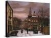 A Wintry Scene: a Dutch Street with Numerous Figures-Willem Koekkoek-Stretched Canvas