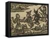 A Witch and Demon Flying On Broomsticks. There Is Also a Servant and Gentleman Depicted-null-Framed Stretched Canvas