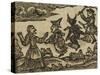 A Witch and Demon Flying On Broomsticks. There Is Also a Servant and Gentleman Depicted-null-Stretched Canvas