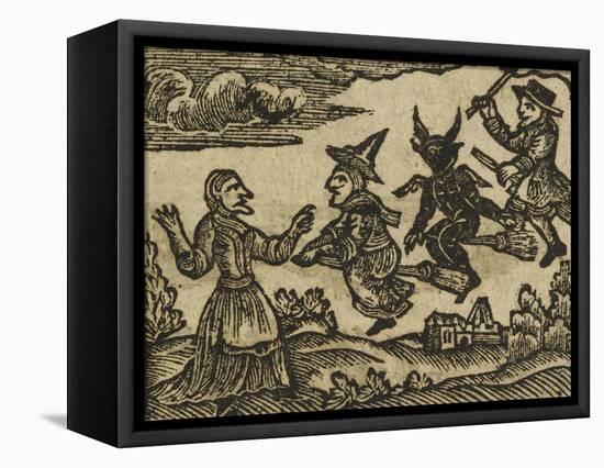 A Witch and Demon Flying On Broomsticks. There Is Also a Servant and Gentleman Depicted-null-Framed Stretched Canvas