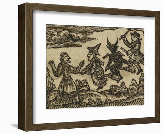 A Witch and Demon Flying On Broomsticks. There Is Also a Servant and Gentleman Depicted-null-Framed Giclee Print