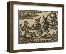 A Witch and Demon Flying On Broomsticks. There Is Also a Servant and Gentleman Depicted-null-Framed Giclee Print