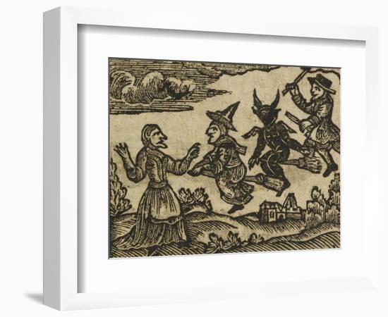 A Witch and Demon Flying On Broomsticks. There Is Also a Servant and Gentleman Depicted-null-Framed Giclee Print