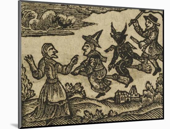 A Witch and Demon Flying On Broomsticks. There Is Also a Servant and Gentleman Depicted-null-Mounted Giclee Print