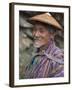 A Wizened Old Farmer Near Mongar Wears the Traditional Knee-Length National Robe Called Gho and a B-Nigel Pavitt-Framed Photographic Print