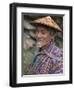 A Wizened Old Farmer Near Mongar Wears the Traditional Knee-Length National Robe Called Gho and a B-Nigel Pavitt-Framed Photographic Print