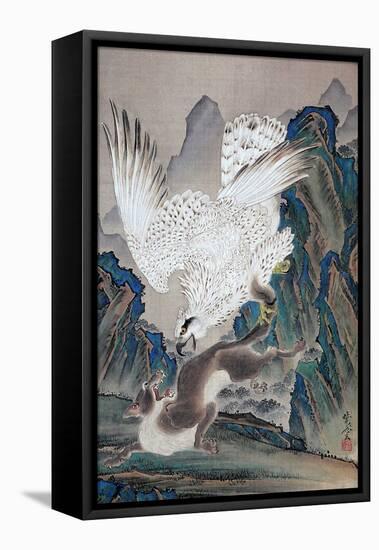 A Wolf Attacked by White Eagle-Kyosai Kawanabe-Framed Stretched Canvas