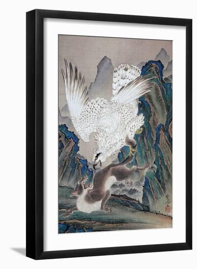 A Wolf Attacked by White Eagle-Kyosai Kawanabe-Framed Giclee Print