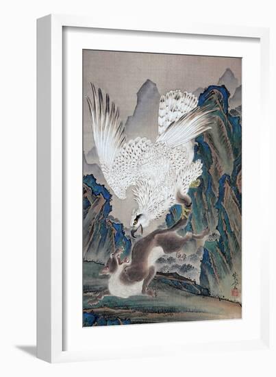 A Wolf Attacked by White Eagle-Kyosai Kawanabe-Framed Premium Giclee Print